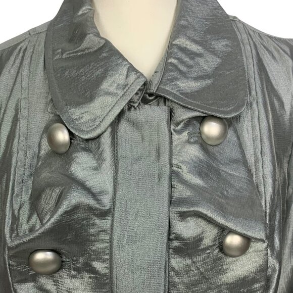 Fun Metallic Silver Luciano Dante Jacket L Ruffle Button Details Y2K Festival - Picture 2 of 8